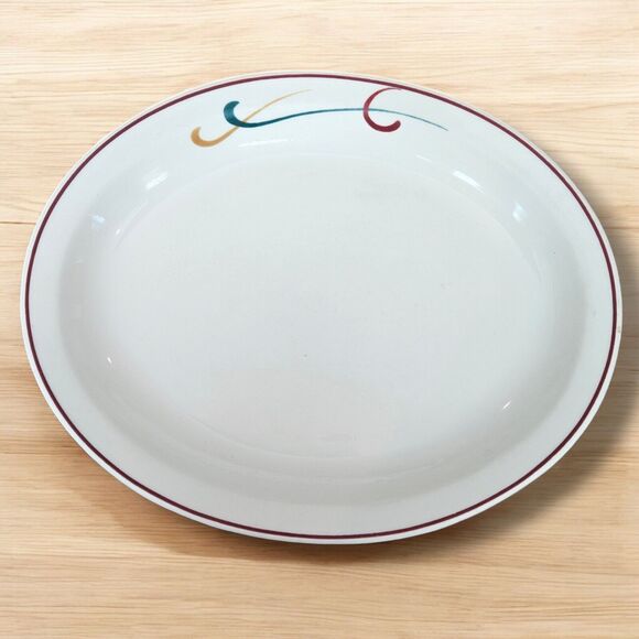 Vintage Homer Laughlin China Oval Restaurant Ware Platter Red/ Maroon Rim Set 4 - Picture 2 of 8